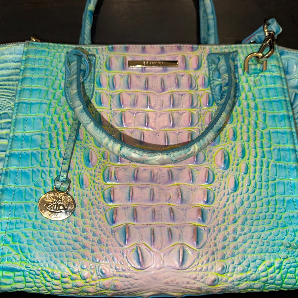 Brahmin Blue Tote with Iridescent Crocodile Embossing
